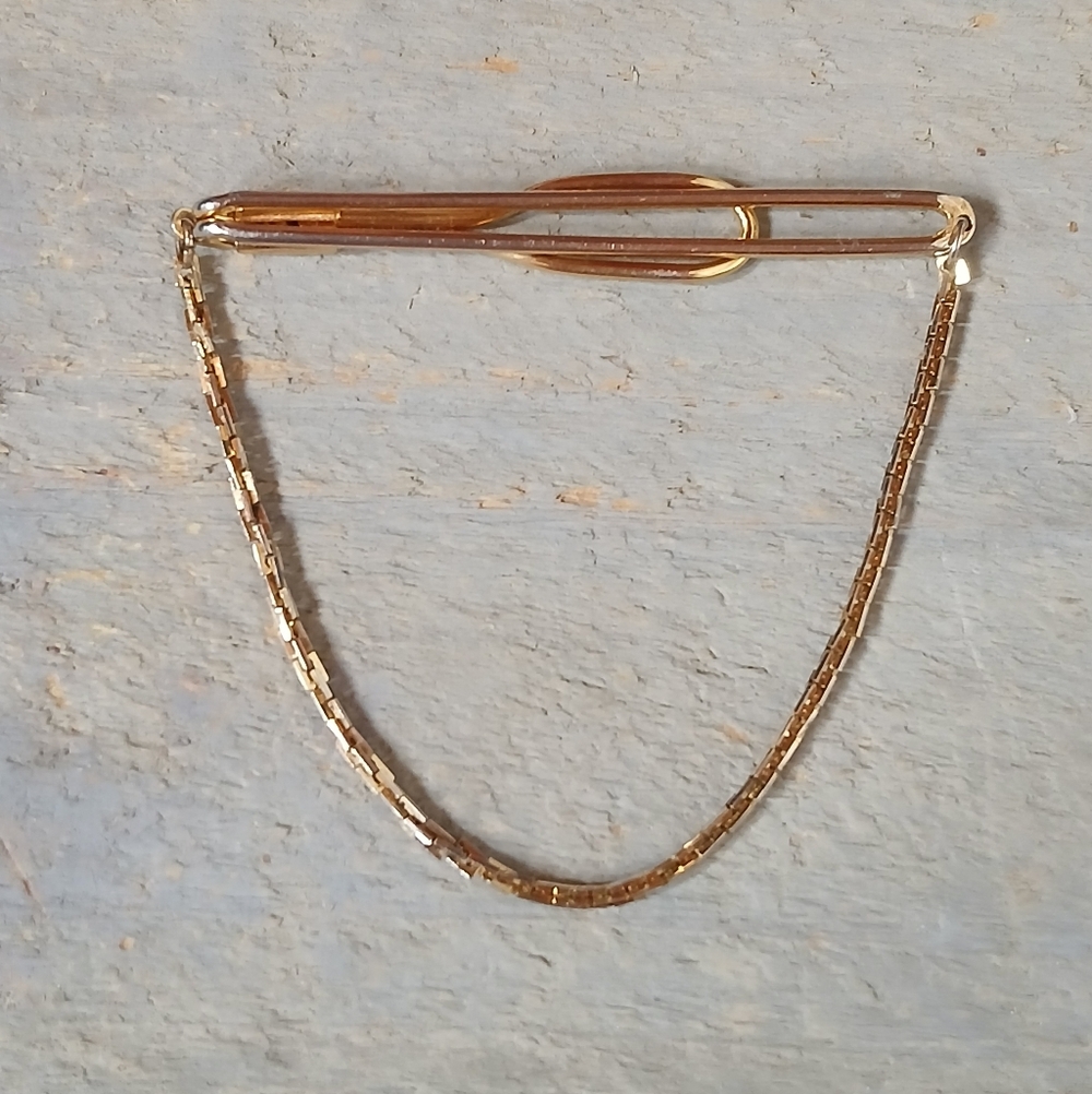 Vintage Link Chain Gold Tone SWANK Tie Bar Clip